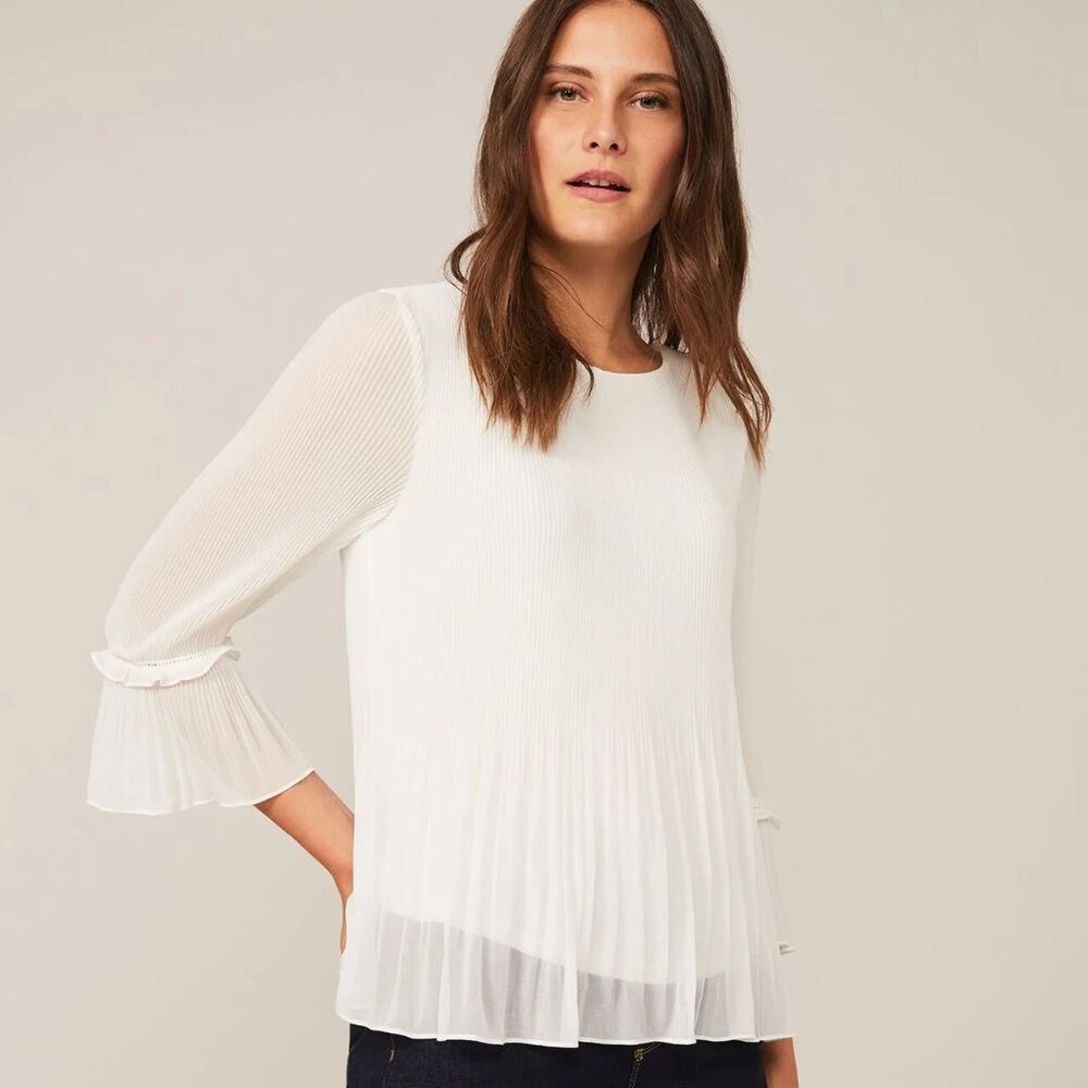 Phase Eight Ivory Gemina Accordion Pleat 3/4 Bell Sleeve Lined Blouse NWT US 6